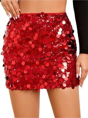 Maner Red Sequin Mini Skirt Size S Sparkly Party Holiday Night Out Shiny